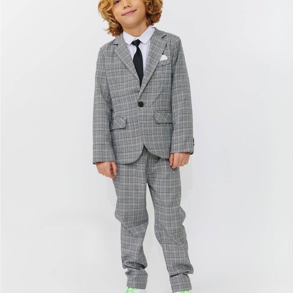 Lola + The Boys Gray Plaid Formal Suit Set